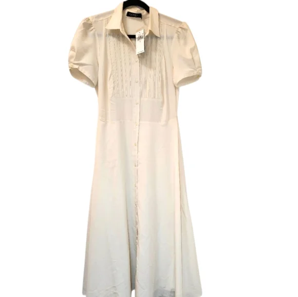 Lauren Ralp Lauren Black Label Shirtdress Elegant Winter Cream Midi Dress SZ 4 - Picture 2 of 16